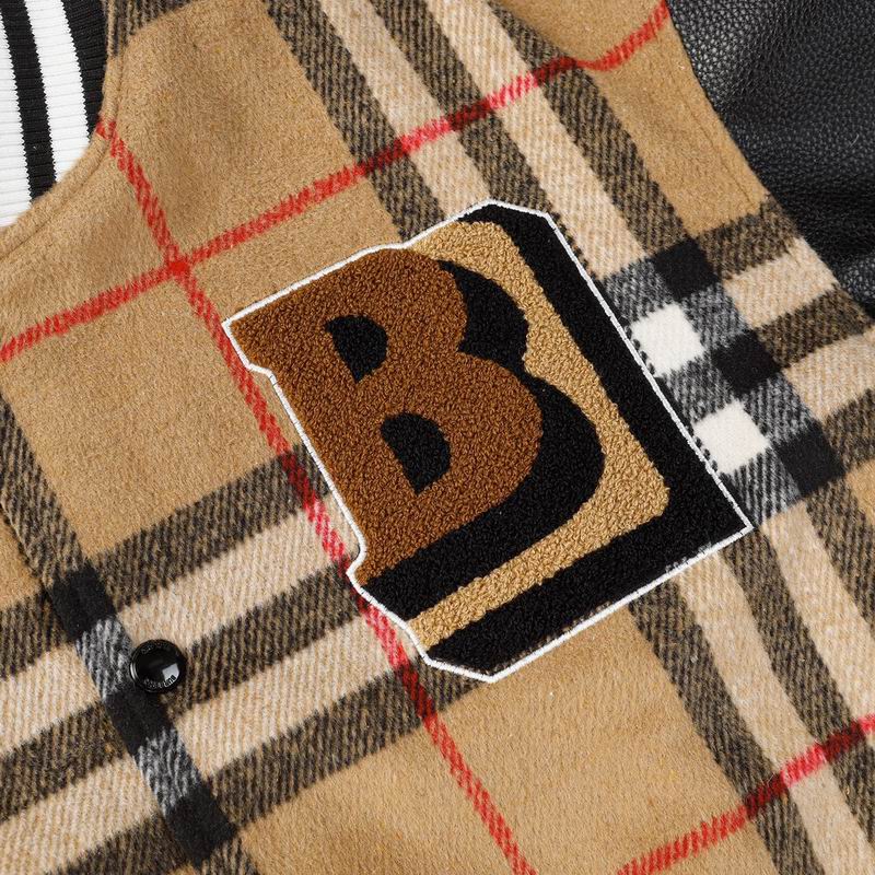 Burberry - Style Plaid Wool Varsity Jacket with Leather Sleeves