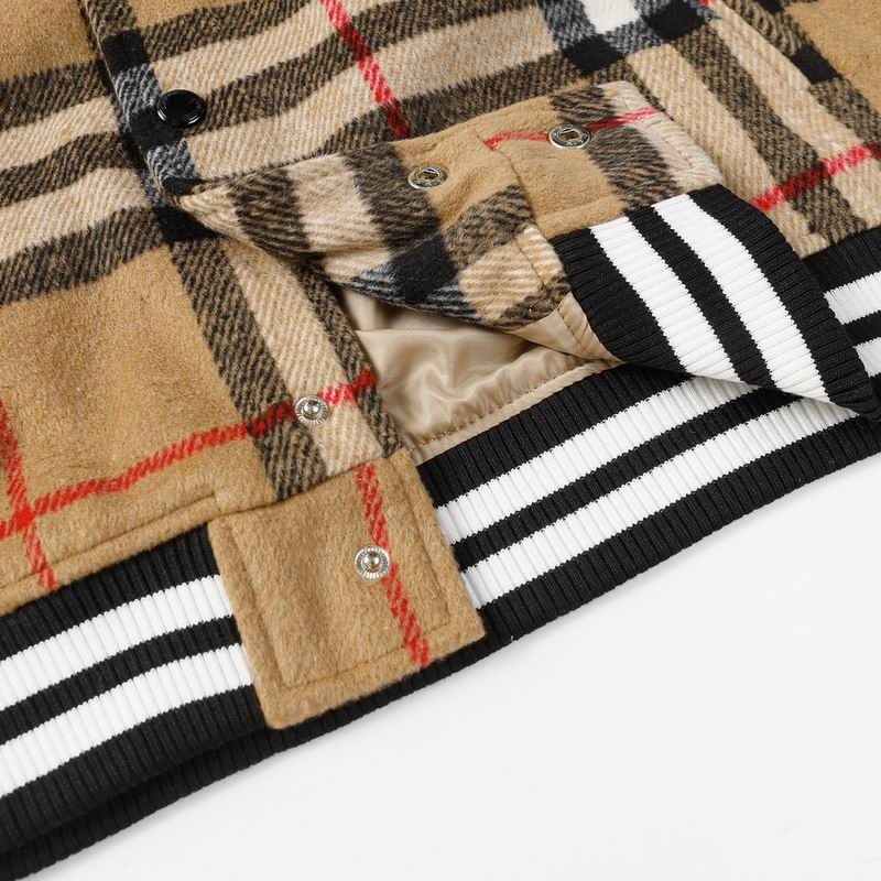 Burberry - Style Plaid Wool Varsity Jacket with Leather Sleeves