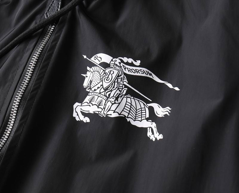 Burberry - Inspired Black Hooded Jacket with Equestrian Knight Emblem