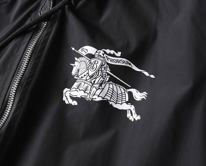 Burberry - Inspired Black Hooded Jacket with Equestrian Knight Emblem