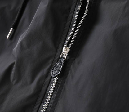 Burberry - Inspired Black Hooded Jacket with Equestrian Knight Emblem