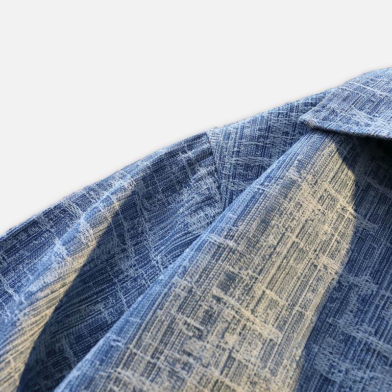 Burberry - Inspired Blue Textured Denim Shirt Jacket with Badge