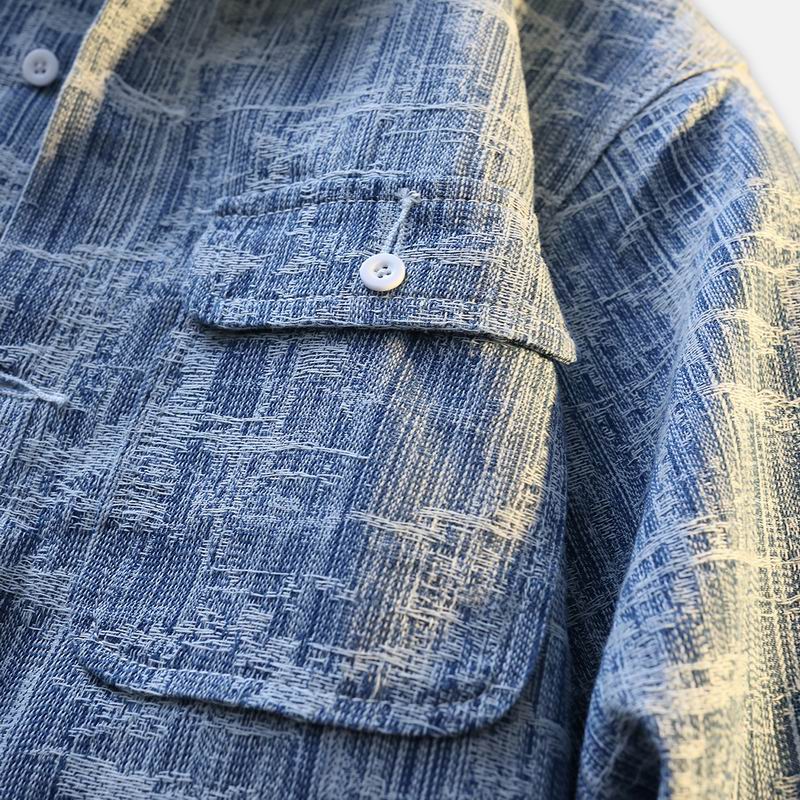 Burberry - Inspired Blue Textured Denim Shirt Jacket with Badge
