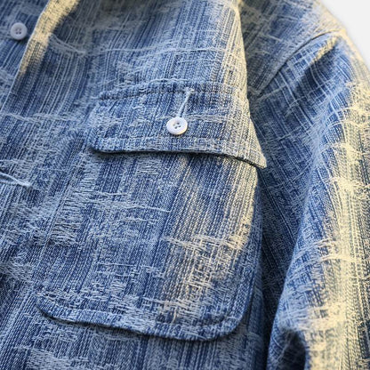 Burberry - Inspired Blue Textured Denim Shirt Jacket with Badge
