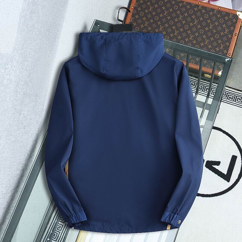 Burberry Blue Hooded Jacket With Bold Brand Lettering