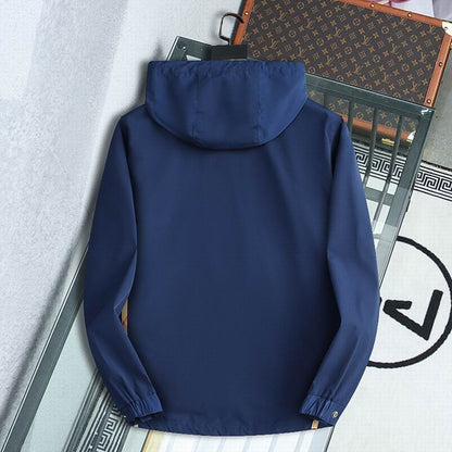 Burberry Blue Hooded Jacket With Bold Brand Lettering