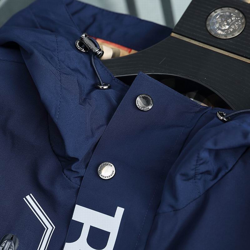 Burberry Blue Hooded Jacket With Bold Brand Lettering