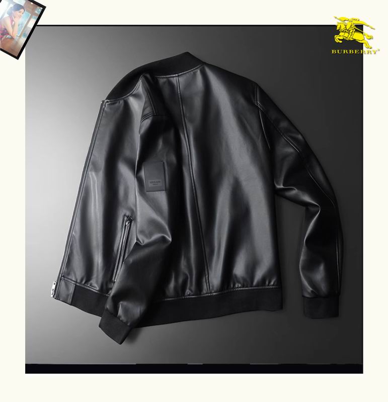 Burberry - Style Black Leather Bomber Jacket with Checkered Lining