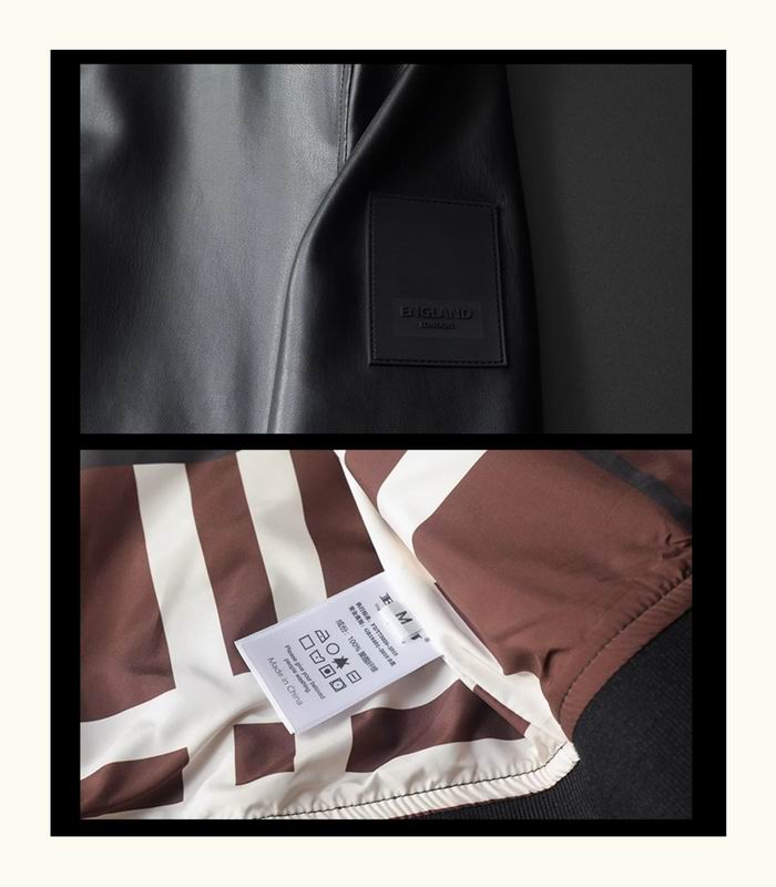 Burberry - Style Black Leather Bomber Jacket with Checkered Lining