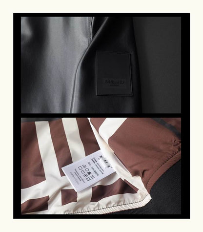 Burberry - Style Black Leather Bomber Jacket with Checkered Lining