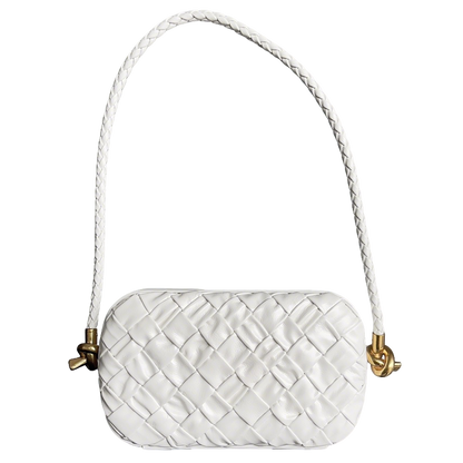 Bottega Veneta White Woven Leather Shoulder Bag With Braided Strap And Gold Hardware BV717623