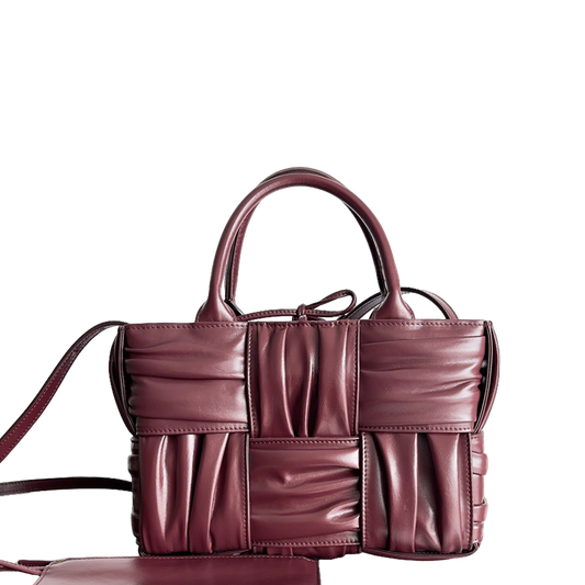 Bottega Veneta Burgundy Ruched Leather Tote Bag With Dual Handles And Adjustable Strap BV729042