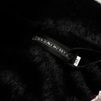 Chrome Hearts Inspired Faux Fur Varsity Jacket with Embroidered Details