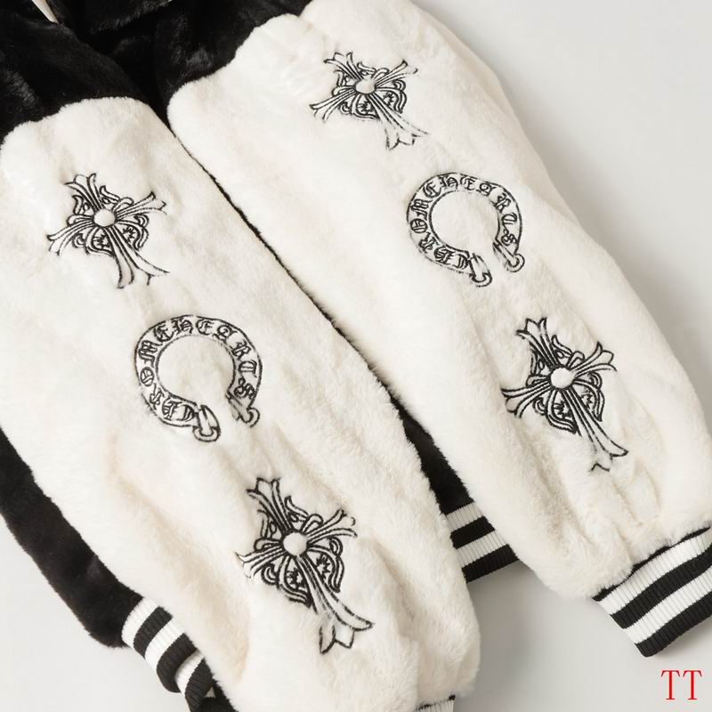 Chrome Hearts Inspired Faux Fur Varsity Jacket with Embroidered Details
