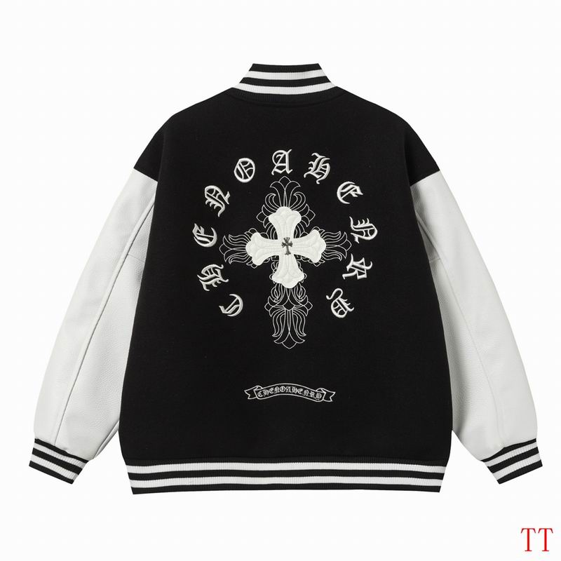 Chrome Hearts Inspired Black and White Varsity Jacket with Cross Emblem