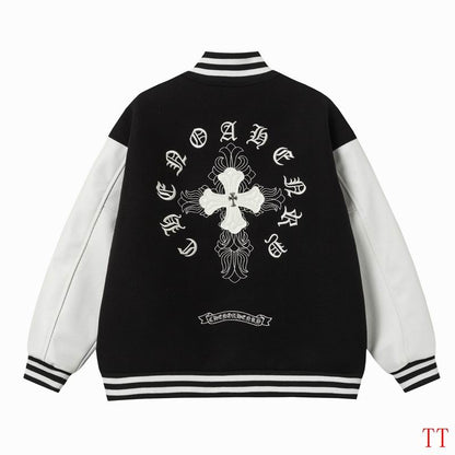 Chrome Hearts Inspired Black and White Varsity Jacket with Cross Emblem