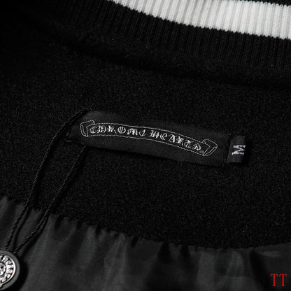 Chrome Hearts Inspired Black and White Varsity Jacket with Cross Emblem