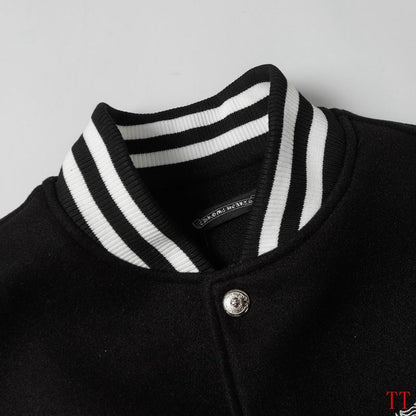 Chrome Hearts Inspired Black and White Varsity Jacket with Cross Emblem