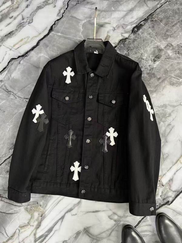 Chrome Hearts Inspired White Denim Jacket With Cross Patches