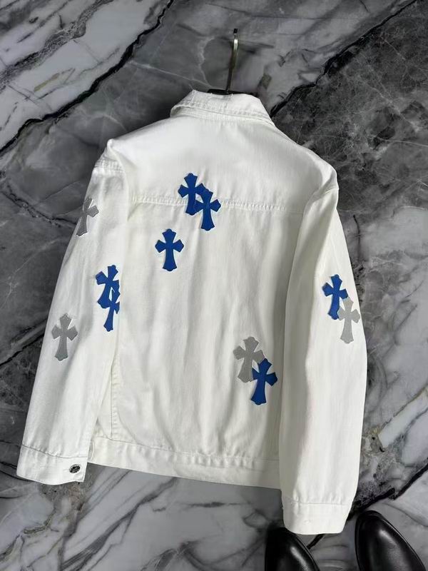 Chrome Hearts Inspired White Denim Jacket With Cross Patches