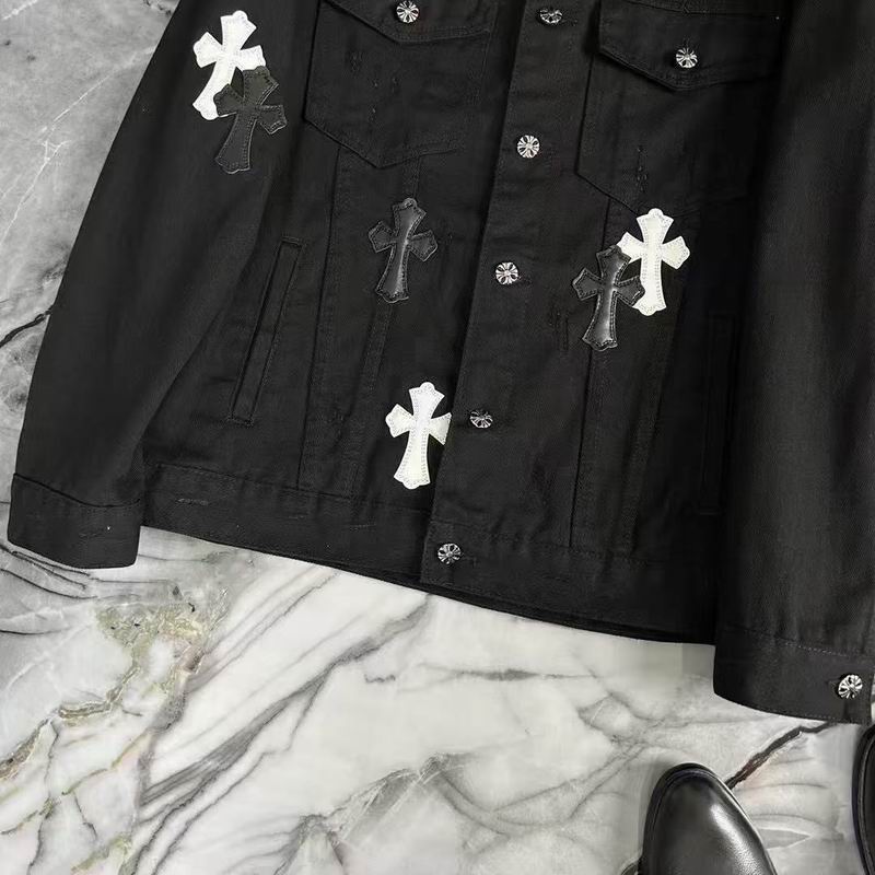 Chrome Hearts Inspired White Denim Jacket With Cross Patches