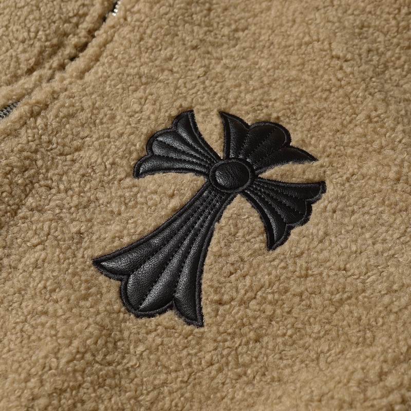 Chrome Hearts Inspired Brown Sherpa Jacket With Cross Patch