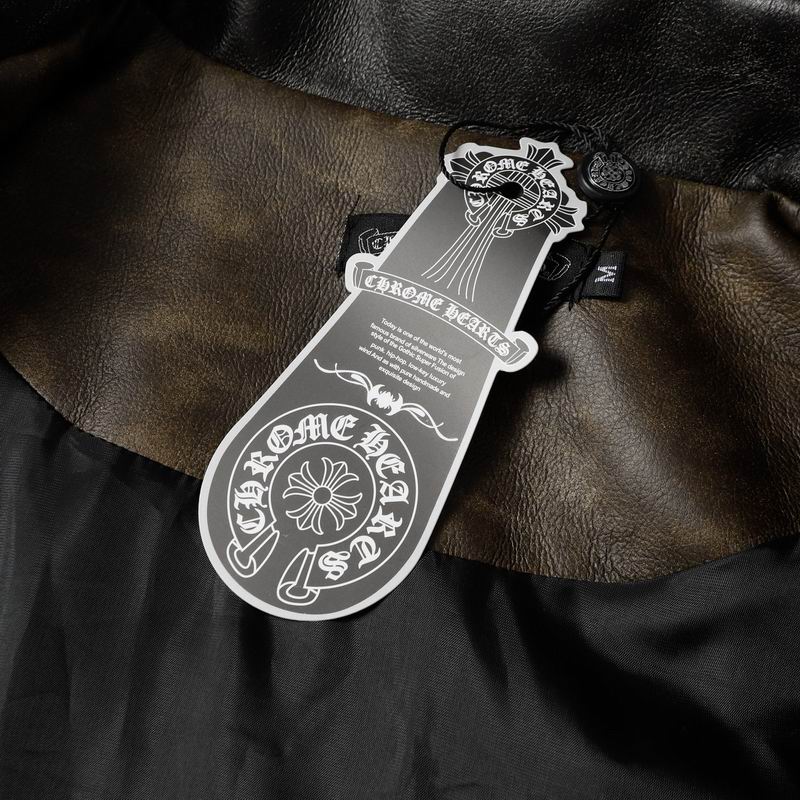 Chrome Hearts Inspired Brown Leather Jacket With Cross Emblem