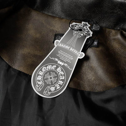 Chrome Hearts Inspired Brown Leather Jacket With Cross Emblem