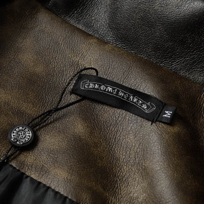 Chrome Hearts Inspired Brown Leather Jacket With Cross Emblem