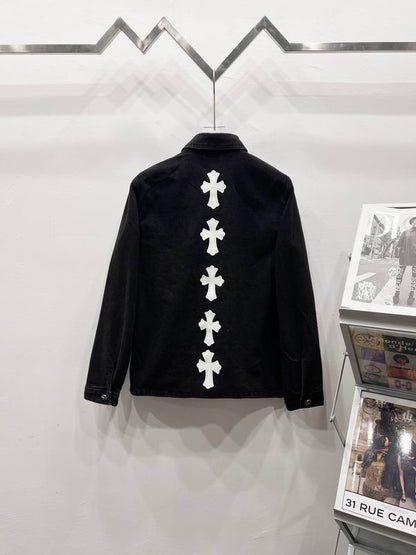 Chrome Hearts Inspired Black Denim Jacket with White Cross Patches