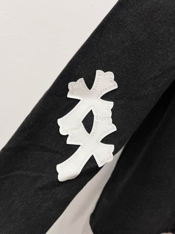 Chrome Hearts Inspired Black Denim Jacket with White Cross Patches