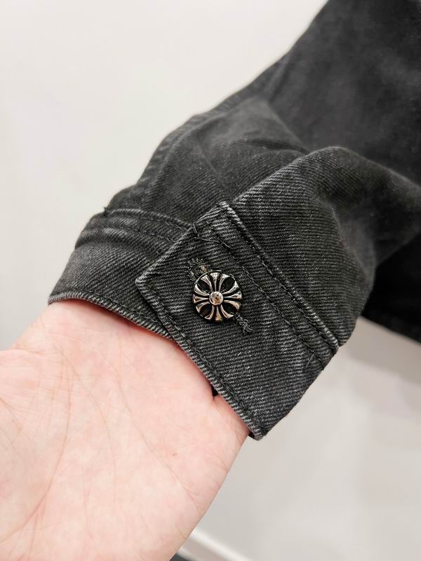 Chrome Hearts Inspired Black Denim Jacket with White Cross Patches