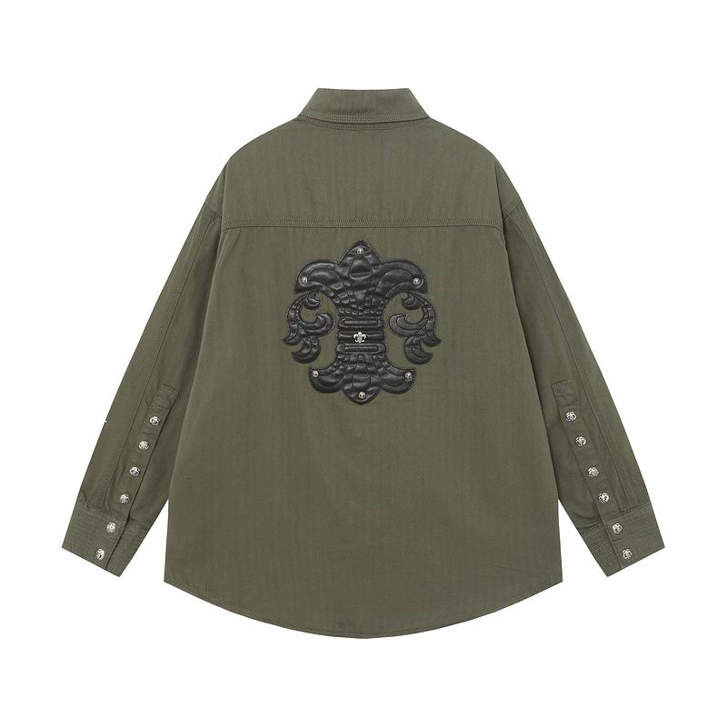 Chrome Hearts Style Olive Green Oversized Shirt Jacket with Pockets
