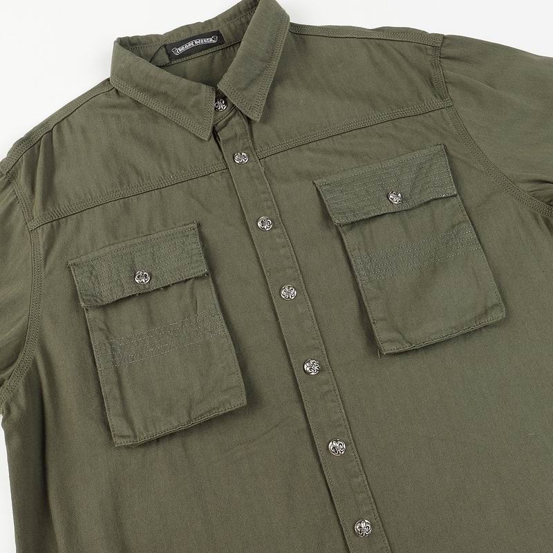 Chrome Hearts Style Olive Green Oversized Shirt Jacket with Pockets