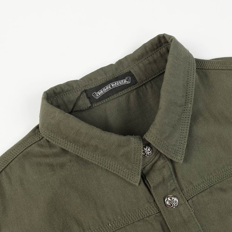Chrome Hearts Style Olive Green Oversized Shirt Jacket with Pockets