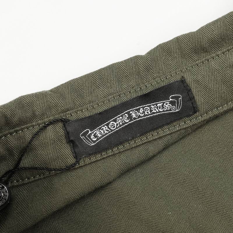Chrome Hearts Style Olive Green Oversized Shirt Jacket with Pockets