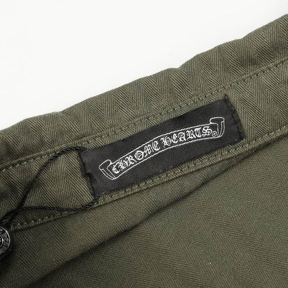 Chrome Hearts Style Olive Green Oversized Shirt Jacket with Pockets