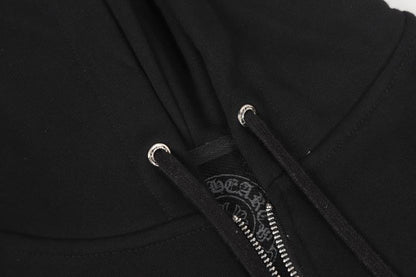 Chrome Hearts Inspired Black Zip Up Hoodie with Red Cross Motifs