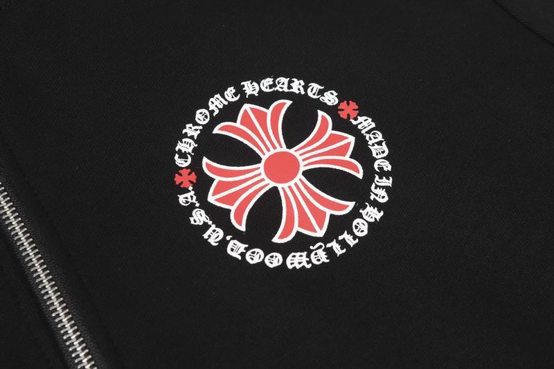 Chrome Hearts Inspired Black Zip Up Hoodie with Red Cross Motifs