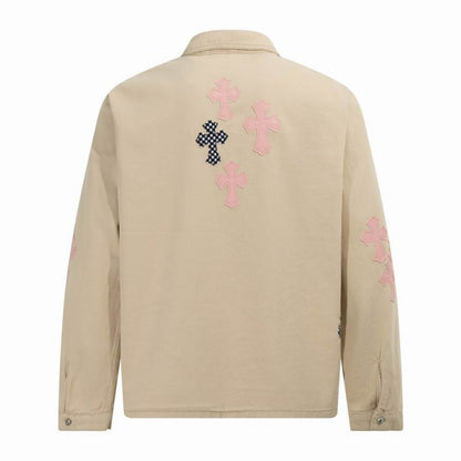 Chrome Hearts Inspired Beige Jacket With Cross Patches