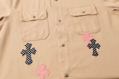 Chrome Hearts Inspired Beige Jacket With Cross Patches