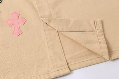 Chrome Hearts Inspired Beige Jacket With Cross Patches