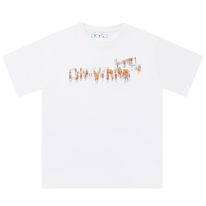 Off White White/Black T Shirt With Creative Dripping Effect Logo Design