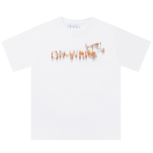 Off White White/Black T Shirt With Creative Dripping Effect Logo Design