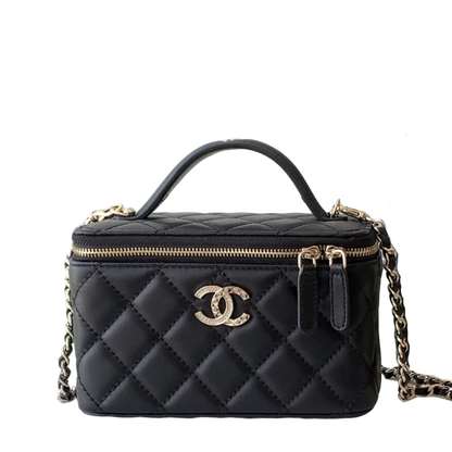 Chanel Classic Vanity Case Black Quilted Leather with Chain Strap AP4494