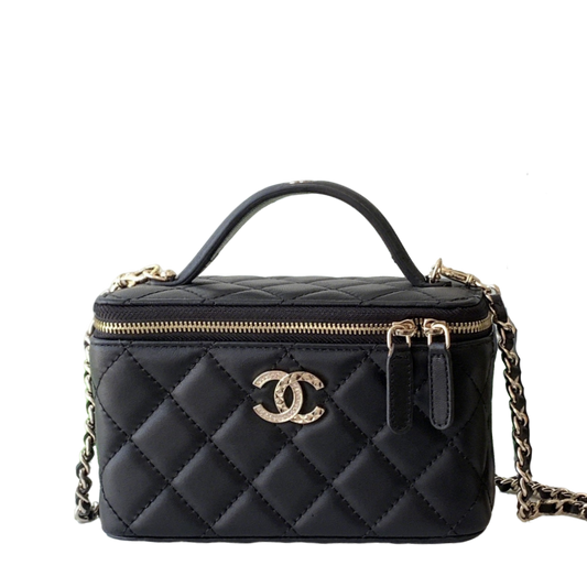 Chanel Classic Vanity Case Black Quilted Leather with Chain Strap AP4494