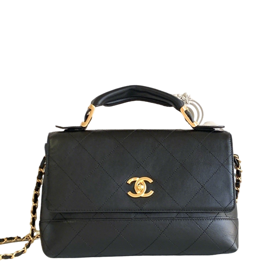 Chanel hobo Black Quilted Leather Handbag With Gold CC Logo And Chain Strap 5637