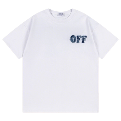 Off White White/Black T - Shirt With Distressed Blue "OFF" Logo On Chest