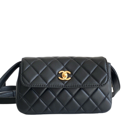 Chanel Black Quilted Leather Belt Bag With Gold CC Logo For Fashionable Looks L4679