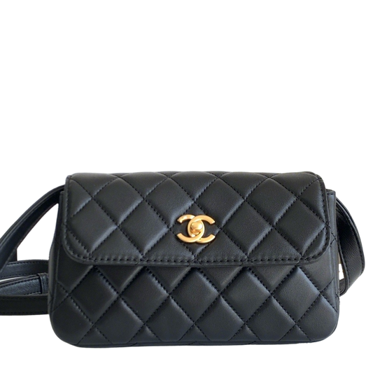 Chanel Black Quilted Leather Belt Bag With Gold CC Logo For Fashionable Looks L4679